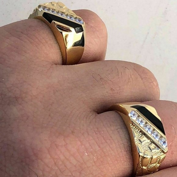 Men's 14k Gold Over Solid 925 Silver Nugget Ring - Picture 11 of 13